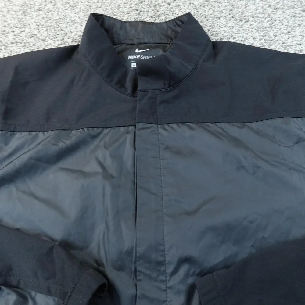 Nike Jacket Mens M Black Shield Full Zip Windbreaker Coat Golf Running Training